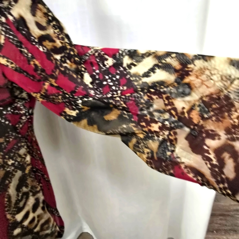 2/$30 H&M Sheer Snake Print Zip Front Womens Blouse Size M Office Siren - Picture 5 of 13